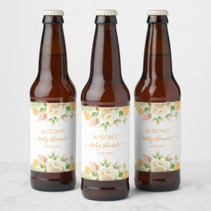 Geel Roos Bloemige Groene Meisje Baby Shower Bier Etiket