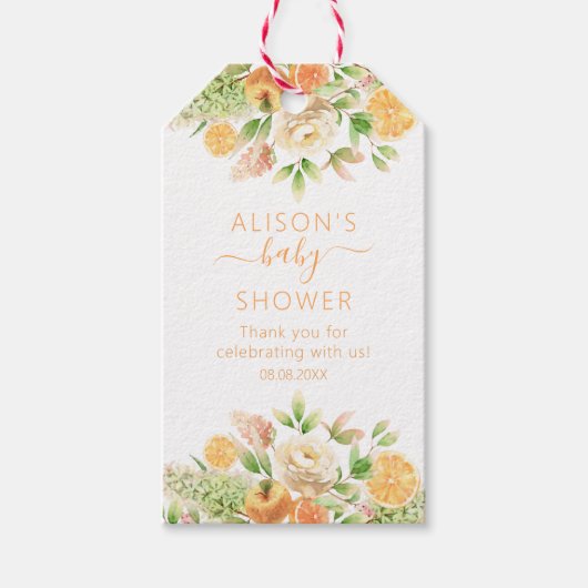 Geel Roos Bloemige Groene Meisje Baby Shower Cadeaulabel (Voorkant)