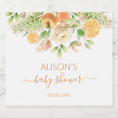 Geel Roos Bloemige Groene Meisje Baby Shower Sparkling Wijnetiket (Enkel label)