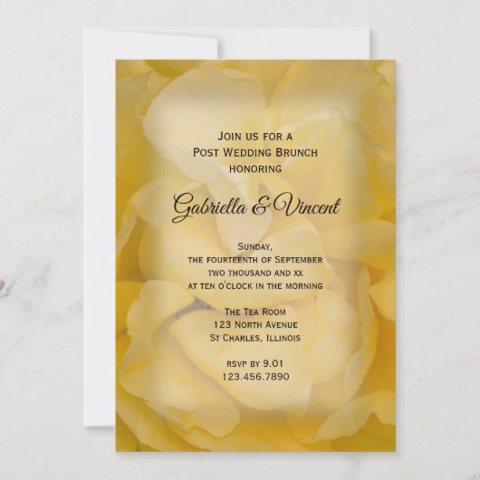 Geel Roos Bloemige Post-Trouw Bruiloftsbrunch Kaart (Voorkant)