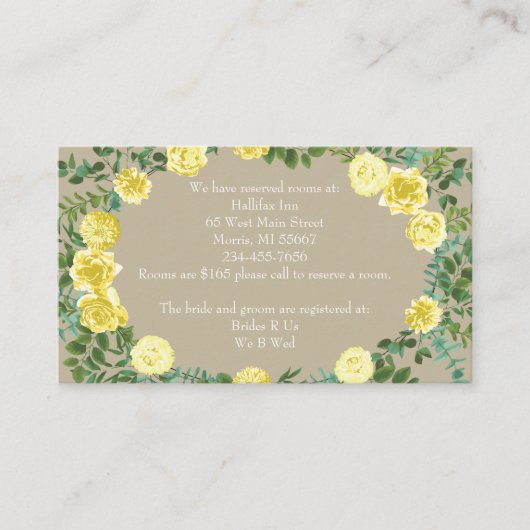 Geel Roos Elegant Wedding Informatiekaartje (Voorkant)