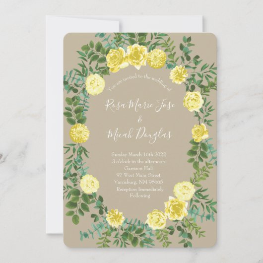 Geel  Roos Elegant Wedding Kaart (Voorkant)