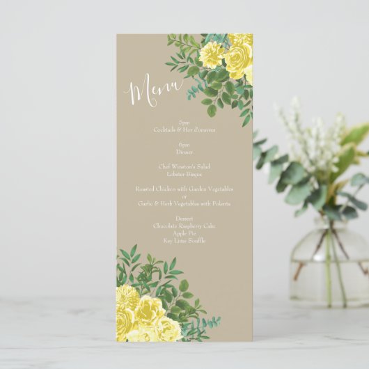 Geel Roos Elegant Wedding Menu (Staand voorkant)