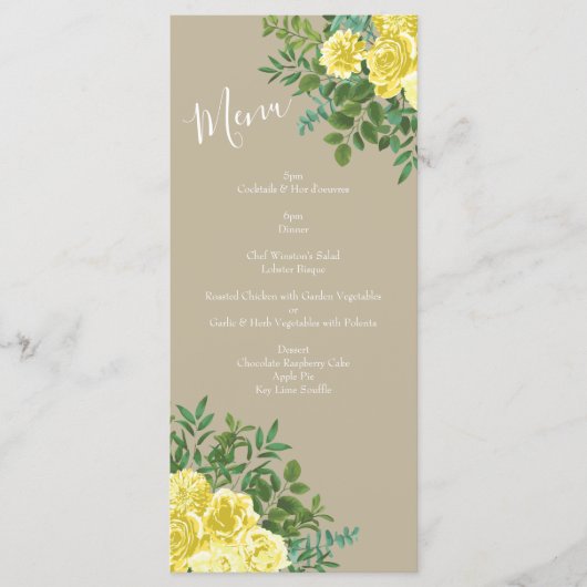 Geel Roos Elegant Wedding Menu (Voorkant)