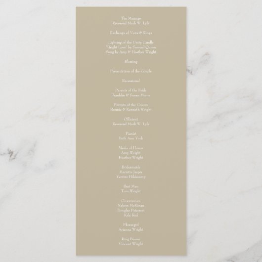 Geel  Roos Elegant Wedding Menu (Achterkant)
