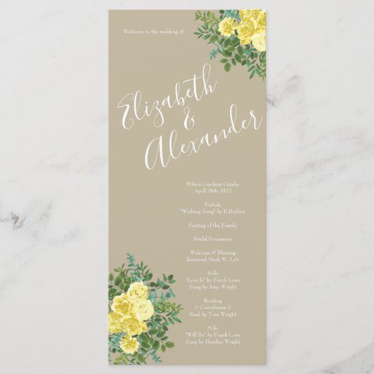 Geel Roos Elegant Wedding Menu (Voorkant)