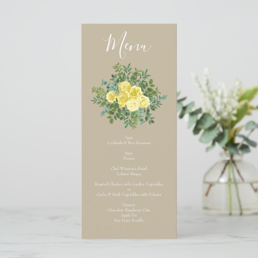 Geel  Roos Elegant Wedding Menu (Staand voorkant)