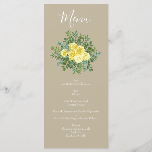 Geel Roos Elegant Wedding Menu (Voorkant)