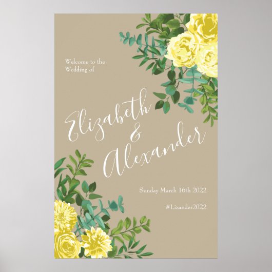 Geel  Roos Elegant Wedding Poster (Voorkant)