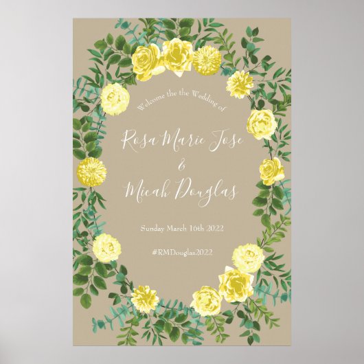 Geel Roos Elegant Wedding Poster (Voorkant)