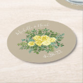 Geel Roos Elegant Wedding Ronde Kartonnen Onderzetter (Gebogen)