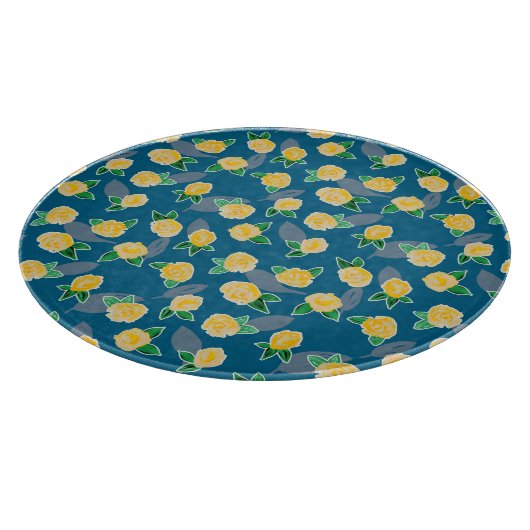 Geel Roos op blauw Snijplank (Hoek)