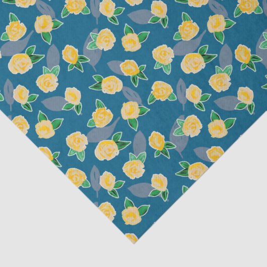 Geel Roos op blauw Tissuepapier (Detail)