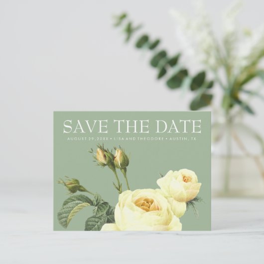 Geel  roos Sage WEDDING bewaar de datum Aankondigingskaart (Staand voorkant)