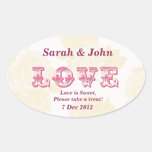 Geel  Roos Snoep Buffet Sticker (Voorkant)