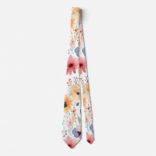 Geel & Roos Waterverf Bloemen stropdas (Voorkant)