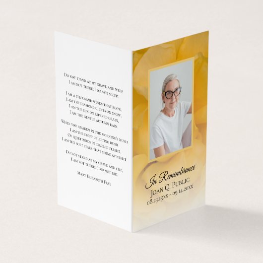 Geel Rose Bloem Begrafenis Gedicht / Gebed Visitekaartje (Buitenkant)