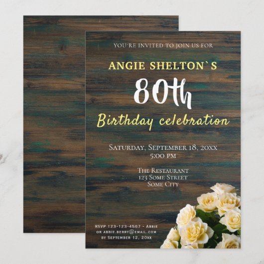 Geel Rose Boeket 80e Verjaardag Bloemenfeest Kaart (Voorkant / Achterkant)