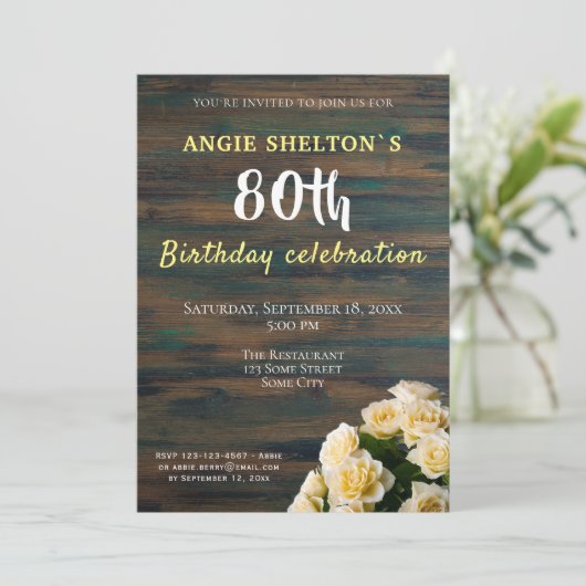 Geel Rose Boeket 80e Verjaardag Bloemenfeest Kaart (Staand voorkant)