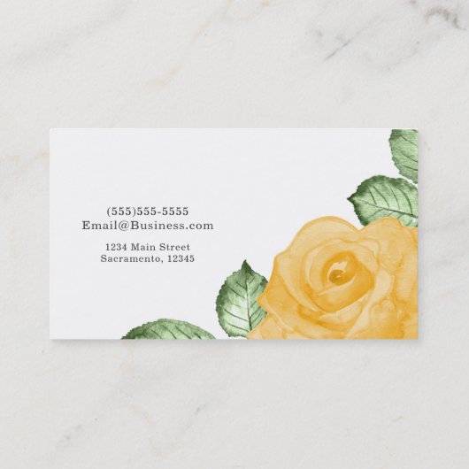 Geel Rose Chic Elegant Bloemen Land Rustiek Visitekaartje (Achterkant)