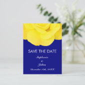 Geel Rose Navy Blue Schattige Save The Date Cool Briefkaart (Staand voorkant)