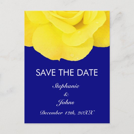 Geel Rose Navy Blue Schattige Save The Date Cool Briefkaart (Voorkant)