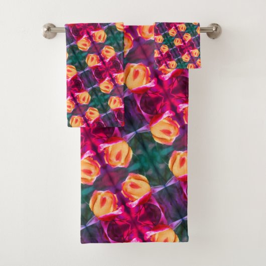 Geel Rosebud Abstract bloemenschilderen Bad Handdoek (Insitu)