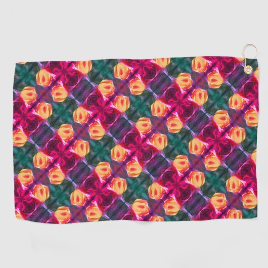 Geel Rosebud Abstract bloemenschilderen Golfhanddoek (Horizontaal)