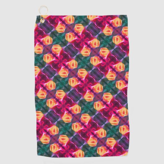 Geel Rosebud Abstract bloemenschilderen Golfhanddoek (Voorkant)