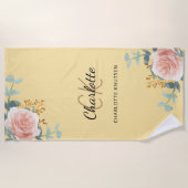 Geel roségoud florals monogram initialen strandlaken (Voorkant)