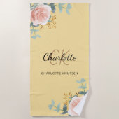 Geel roségoud florals monogram initialen strandlaken (Voorkant)