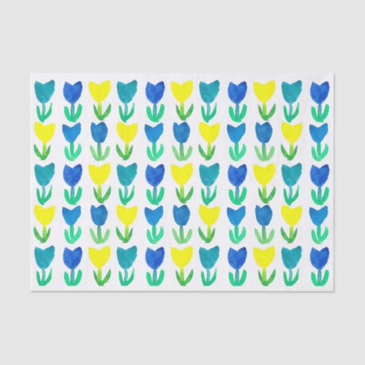 Geel Royal Blue Tulip Waterverf Flowers Tissuepapier (Voorkant)