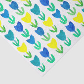 Geel Royal Blue Tulip Waterverf Flowers Tissuepapier (Detail)