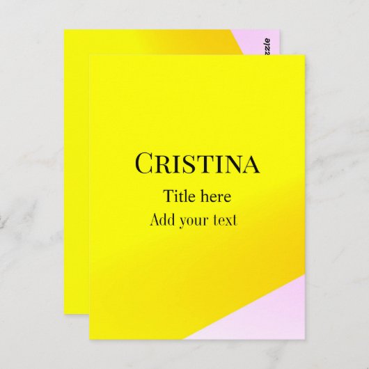 Geel roze abstract voeg naam toe titel tekst patro briefkaart (Voorkant / Achterkant)