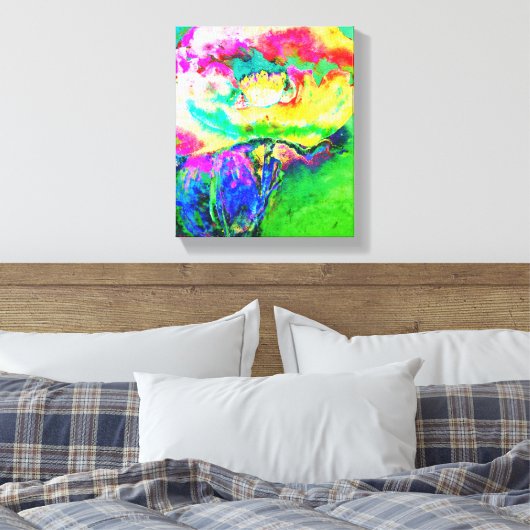 Geel roze abstracte papaver abstracte waterverf canvas afdruk (Insitu (Slaapkamer))