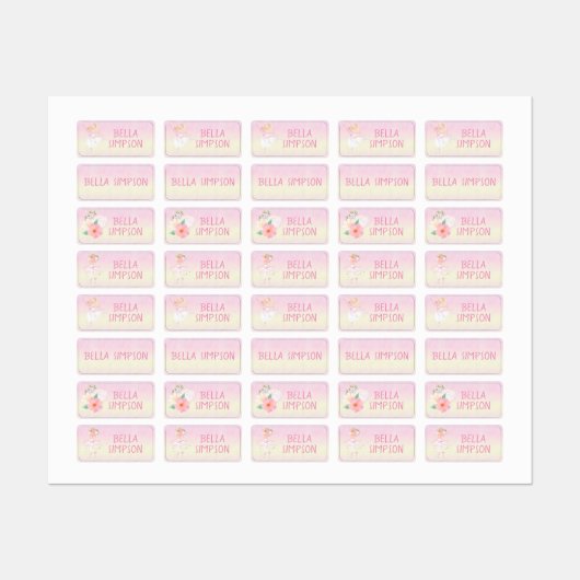 Geel/roze ballerina waterdichte kleding naam labels (Vel)