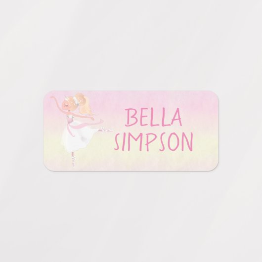 Geel/roze ballerina waterdichte kleding naam labels (Design 1)