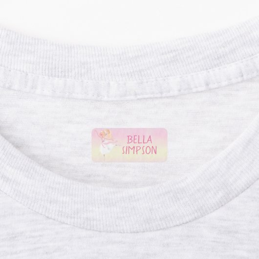 Geel/roze ballerina waterdichte kleding naam labels (Aangebracht)
