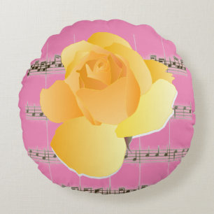 Geel roze  blad Muziek Rond Pillow Kussen