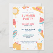 Geel Roze Blauw Eenvoudige Zomerfeestuitnodiging Kaart (Voorkant)