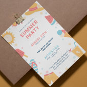 Geel Roze Blauw Eenvoudige Zomerfeestuitnodiging Kaart