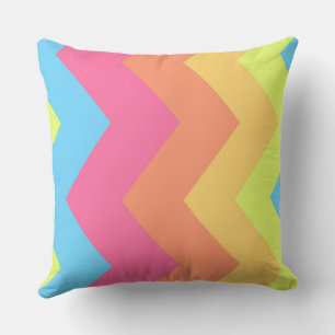 Geel, Roze, Blauw en Oranje Chevron Patroon Kussen