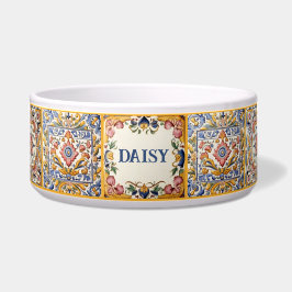 Geel Roze & Blauw Mediterraans Tegel Custom Pet Voerbakje
