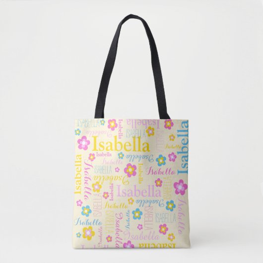 Geel roze blauw meisjes naam Isabella bloem Tote Bag (Voorkant)