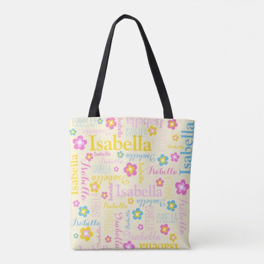 Geel roze blauw meisjes naam Isabella bloem Tote Bag (Achterkant)