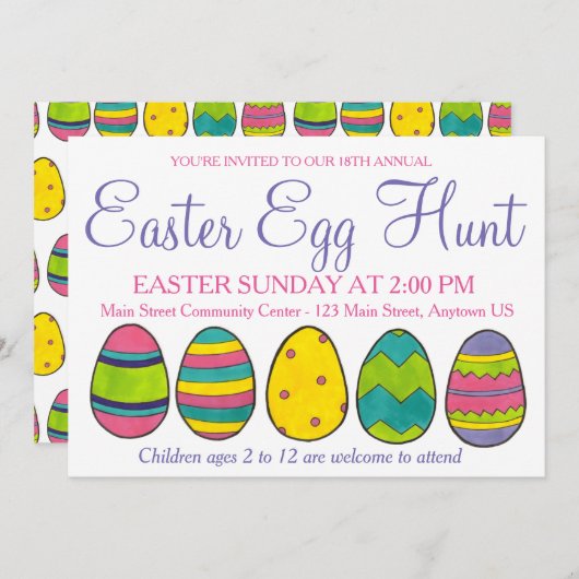 Geel roze blauwe paaskoreneihunt kaart (Voorkant / Achterkant)