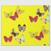 Geel roze blauwe vlinders Verpakkingspapier Cadeaupapier (Vlak)
