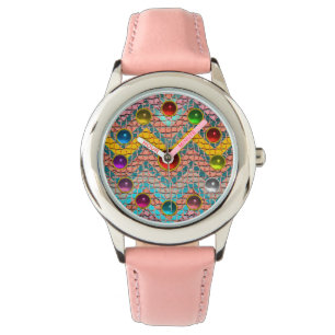 GEEL ROZE BLAUWGROEN BLAUWE CHEVRONS KLEURRIJKE ED HORLOGE