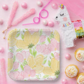 Geel Roze Bloem Papieren Bordje (Feest)