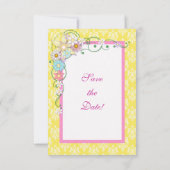 Geel Roze Bloemen Lente Huwelijk Save the Date (Achterkant)
